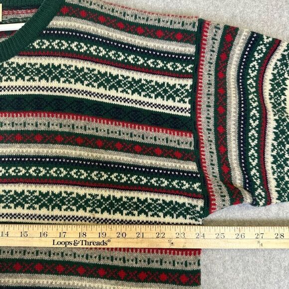 Eddie Bauer Men’s Size Large Vintage 100% Lambs Wool Striped Knit Winter Sweater - Picture 4 of 7